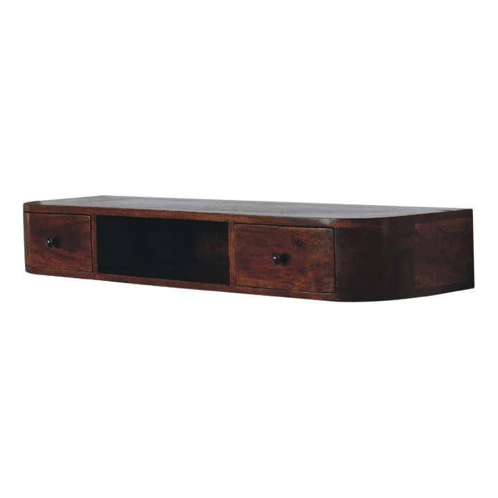 Solid Wood Lunar 2-Drawer Floating Console, 1 Open-slot, Dark Brown