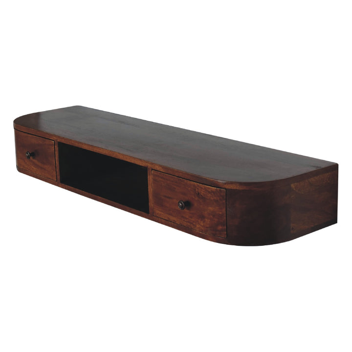 Solid Wood Lunar 2-Drawer Floating Console, 1 Open-slot, Dark Brown