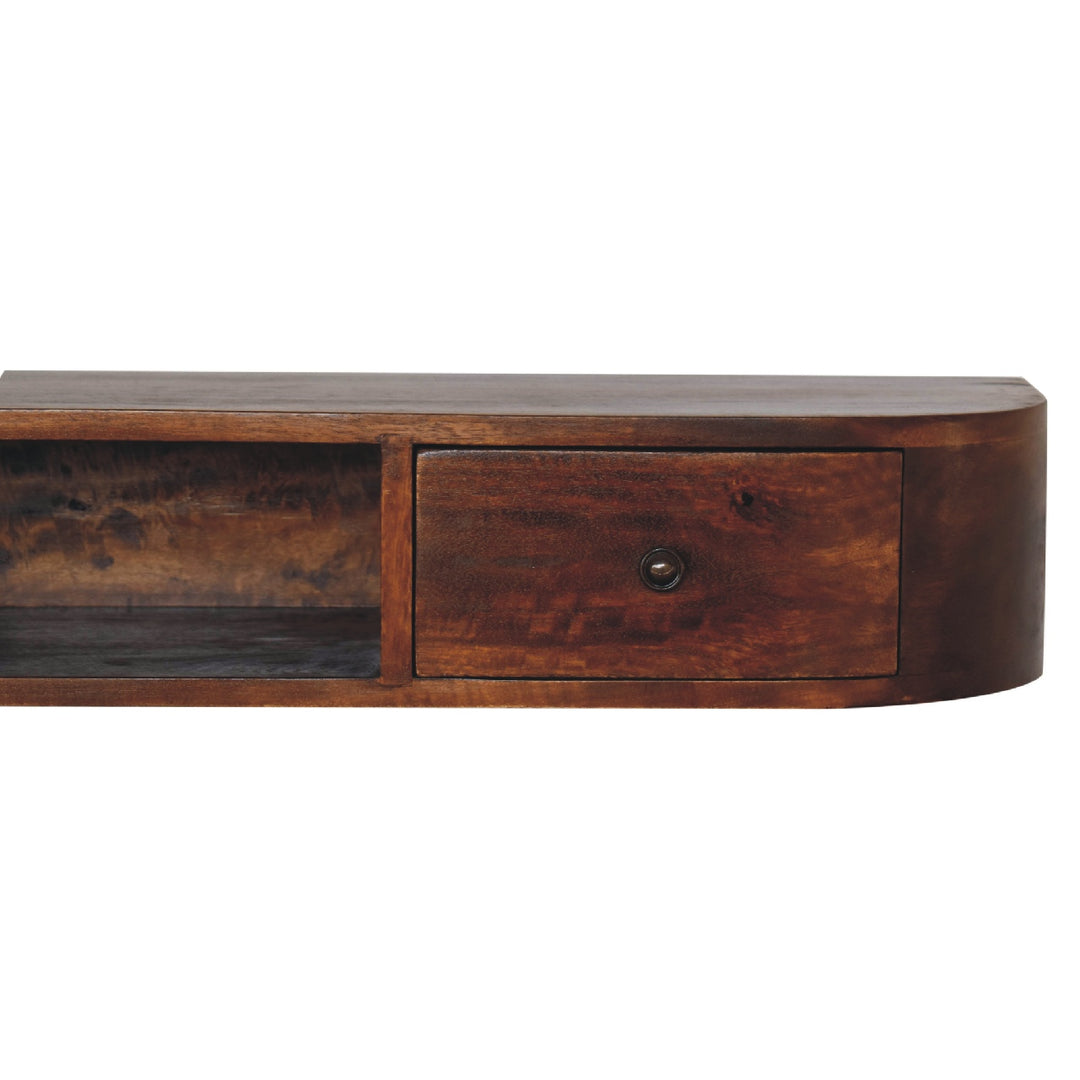 Solid Wood Lunar 2-Drawer Floating Console, 1 Open-slot, Dark Brown