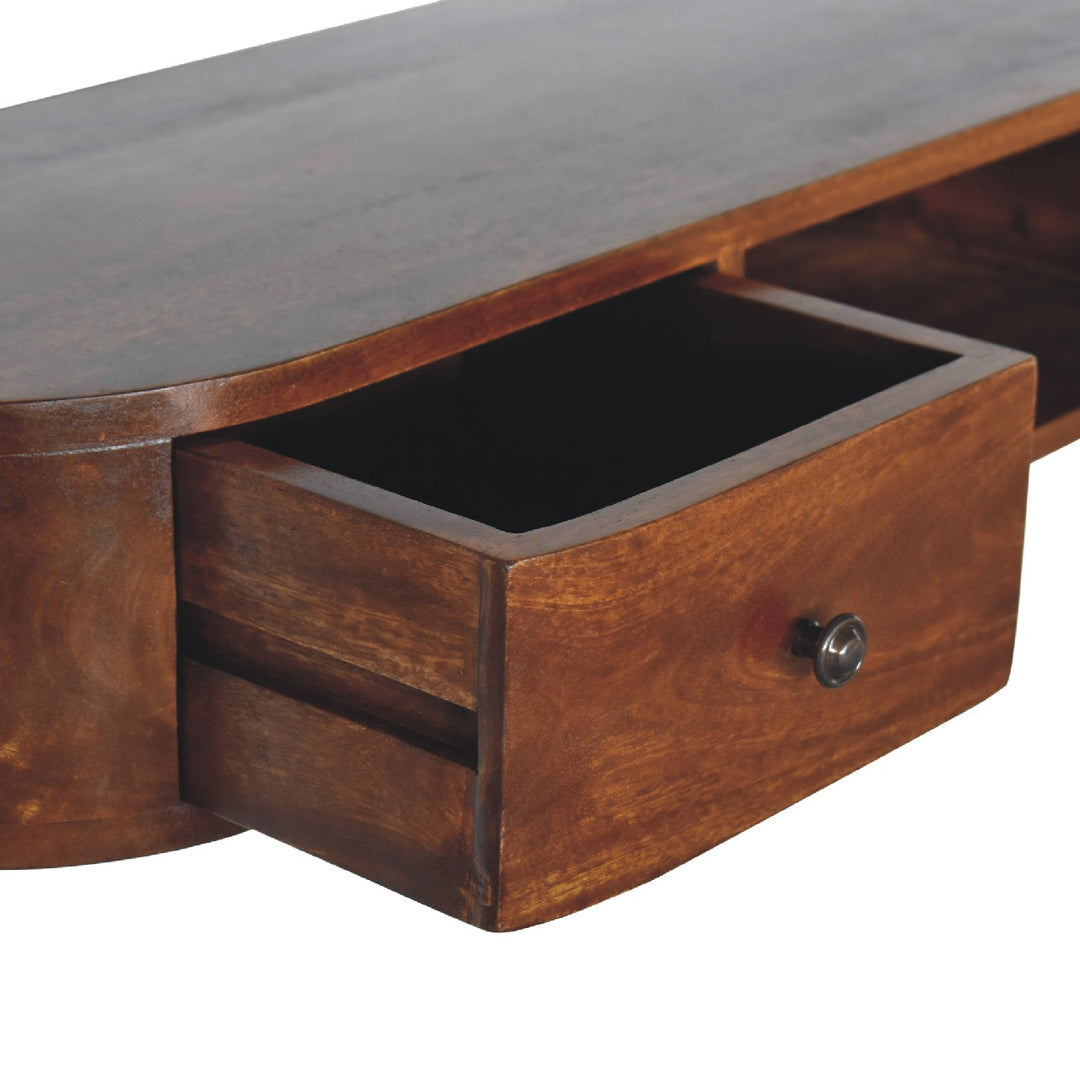 Solid Wood Lunar 2-Drawer Floating Console, 1 Open-slot, Dark Brown