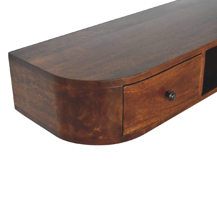 Solid Wood Lunar 2-Drawer Floating Console, 1 Open-slot, Dark Brown