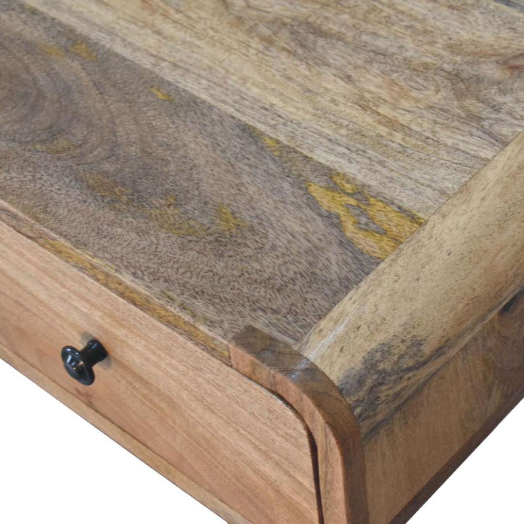 Solid Wood Curved Oak-ish Writing Desk, 1-Drawer, 1 Open-Slot, Nordic Legs, Light Brown