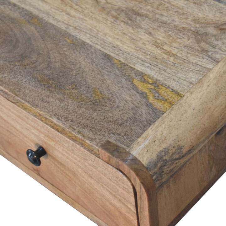 Solid Wood Curved Oak-ish Writing Desk, 1-Drawer, 1 Open-Slot, Nordic Legs, Light Brown