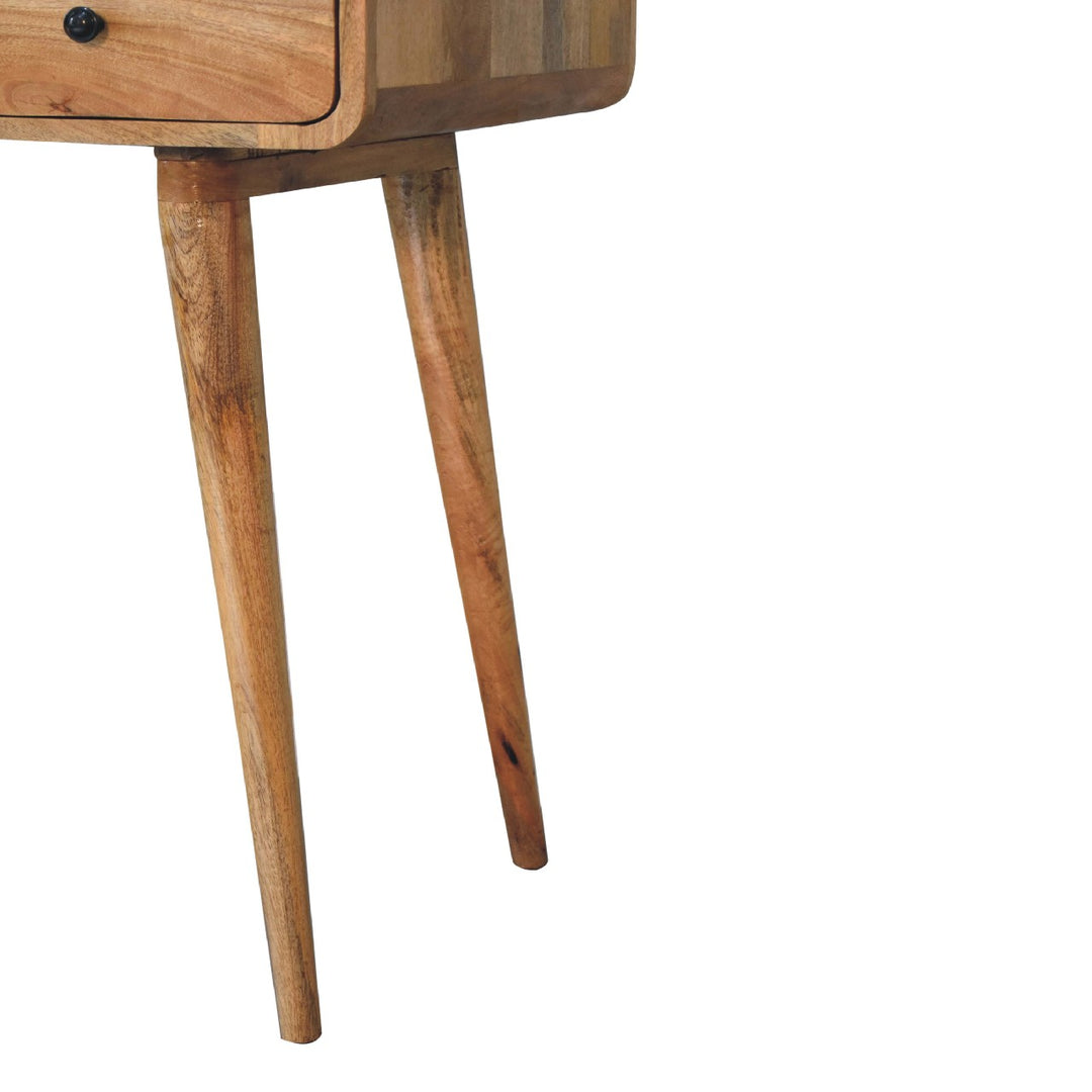 Solid Wood Curved Oak-ish Writing Desk, 1-Drawer, 1 Open-Slot, Nordic Legs, Light Brown