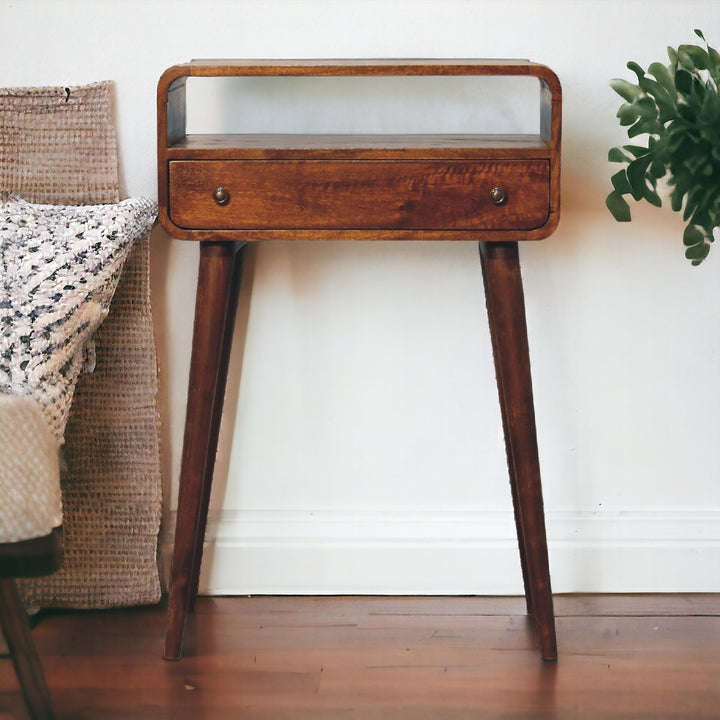 Solid Wood Chestnut Nordic Style One Drawer & One Open Slot Console Table