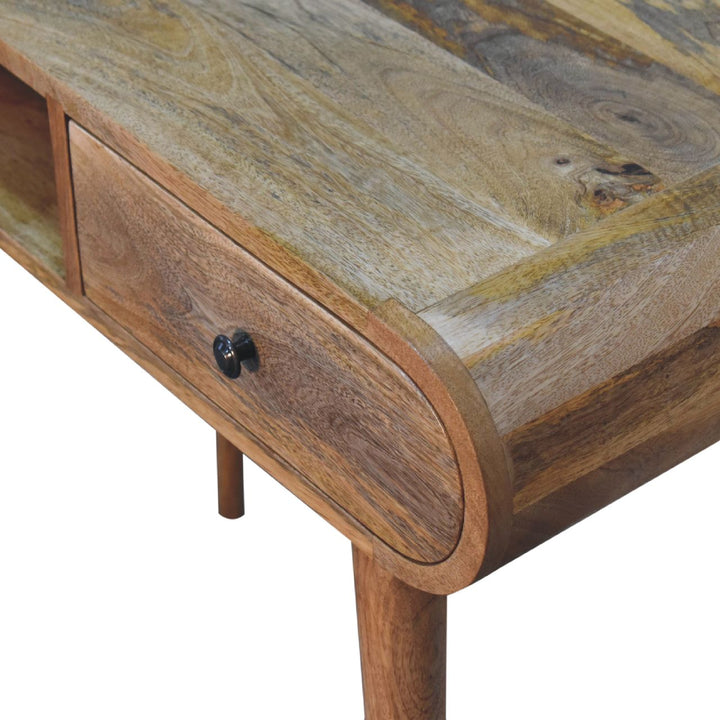 Solid Wood Curved Writing Desk, 1- Drawer, 1 Open Slot, Chestnut, Brown