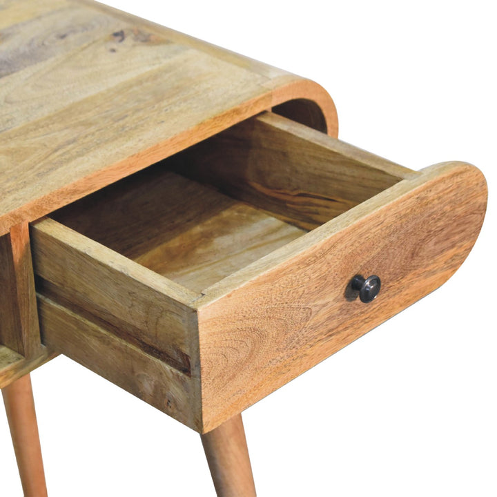 Solid Wood Curved Writing Desk, 1- Drawer, 1 Open Slot, Chestnut, Brown