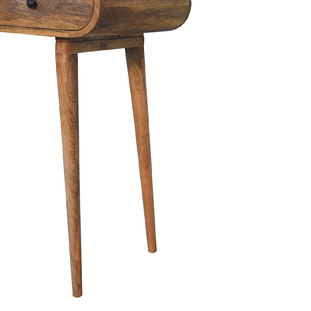 Solid Wood Curved Writing Desk, 1- Drawer, 1 Open Slot, Chestnut, Brown