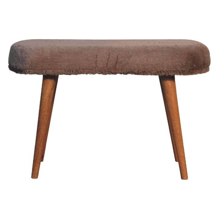 Solid Wood Faux Fur Fabric Bench, Upholstered, Nordic Legs, Mocha and Brown