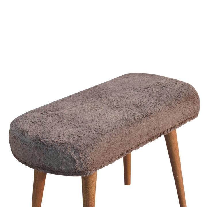 Solid Wood Faux Fur Fabric Bench, Upholstered, Nordic Legs, Mocha and Brown