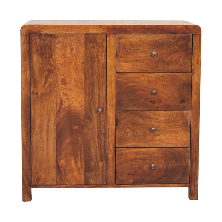 Solid Wood Aspen Cabinet, 2 Shelves, 4-Drawers, Brown