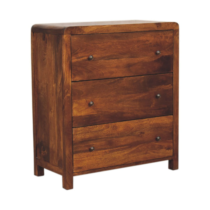 Solid Wood Aspen Chest, 3-Drawers, Chestnut, Brown