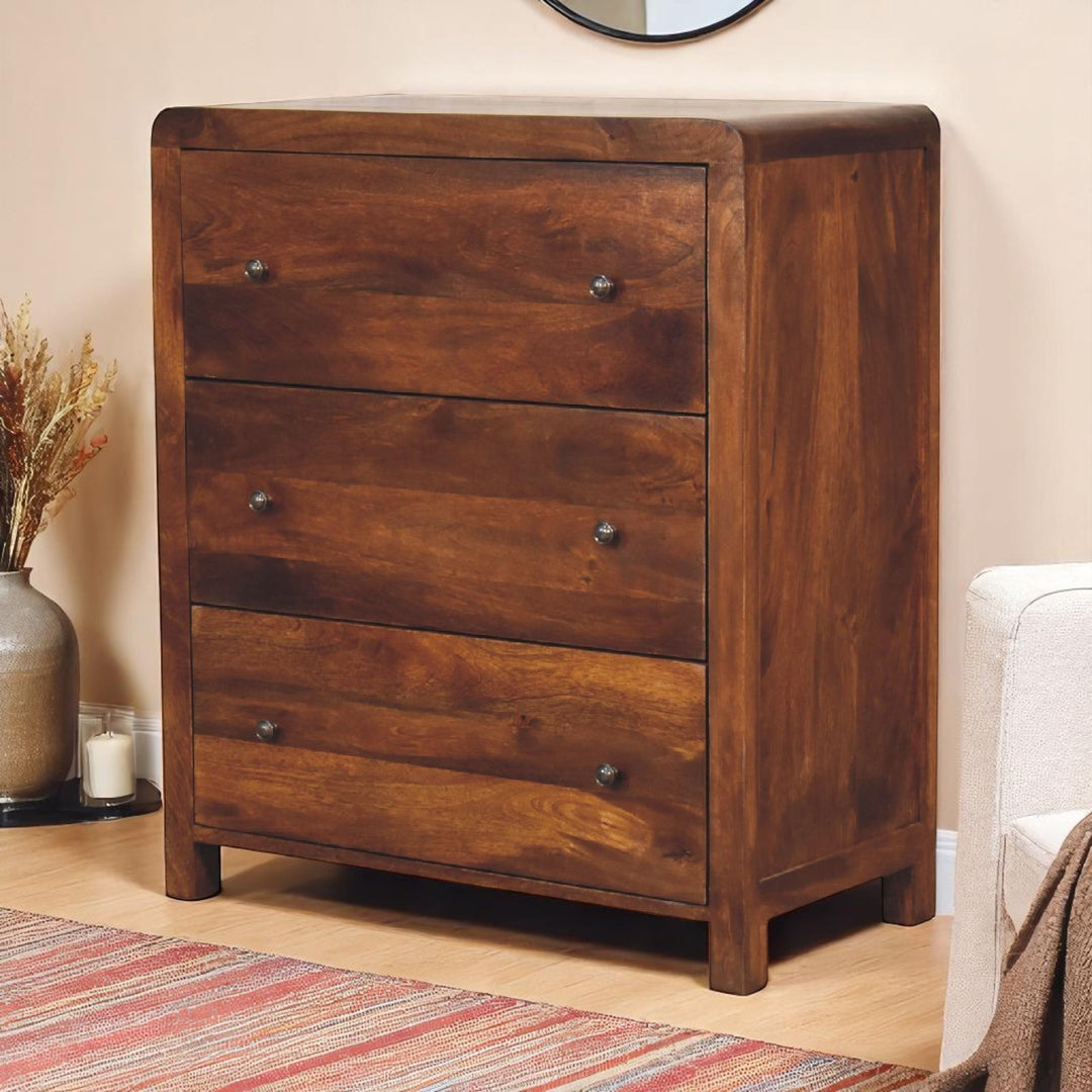 Solid Wood Aspen Chest, 3-Drawers, Chestnut, Brown