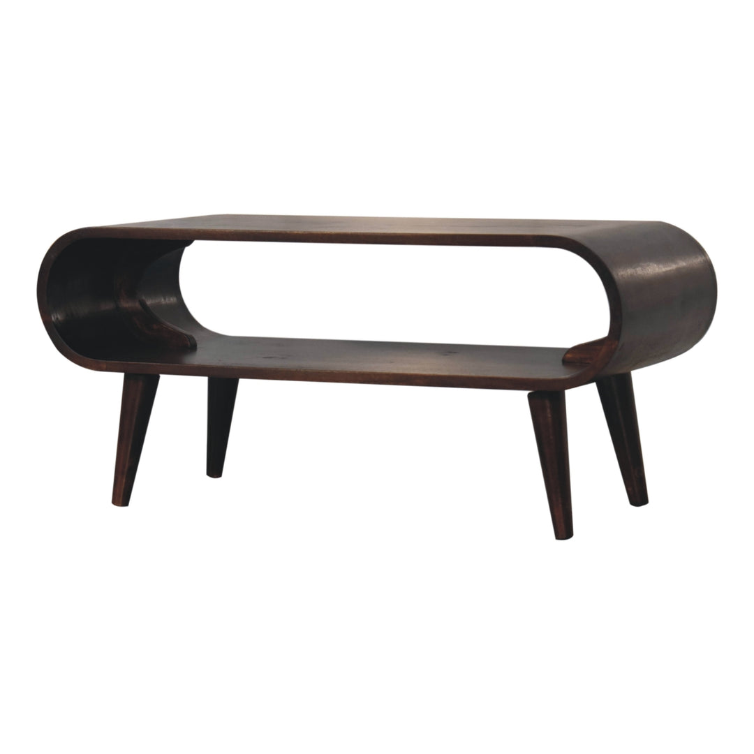 Solid Wood Amaya Light Walnut Coffee Table, Open Storage, Dark Brown