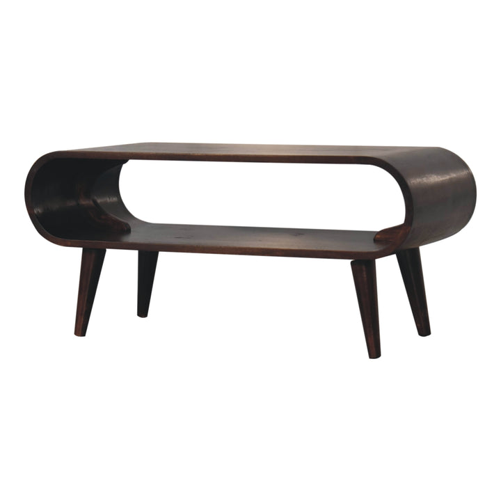 Solid Wood Amaya Light Walnut Coffee Table, Open Storage, Dark Brown
