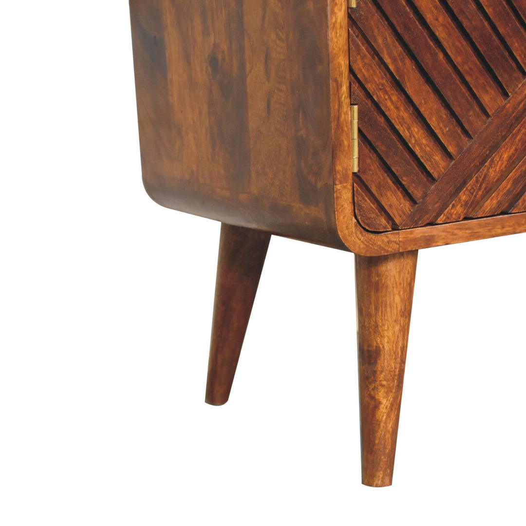 Solid Wood Carved Telephone Table, Boucle Upholstered, Chestnut, Beige and Brown
