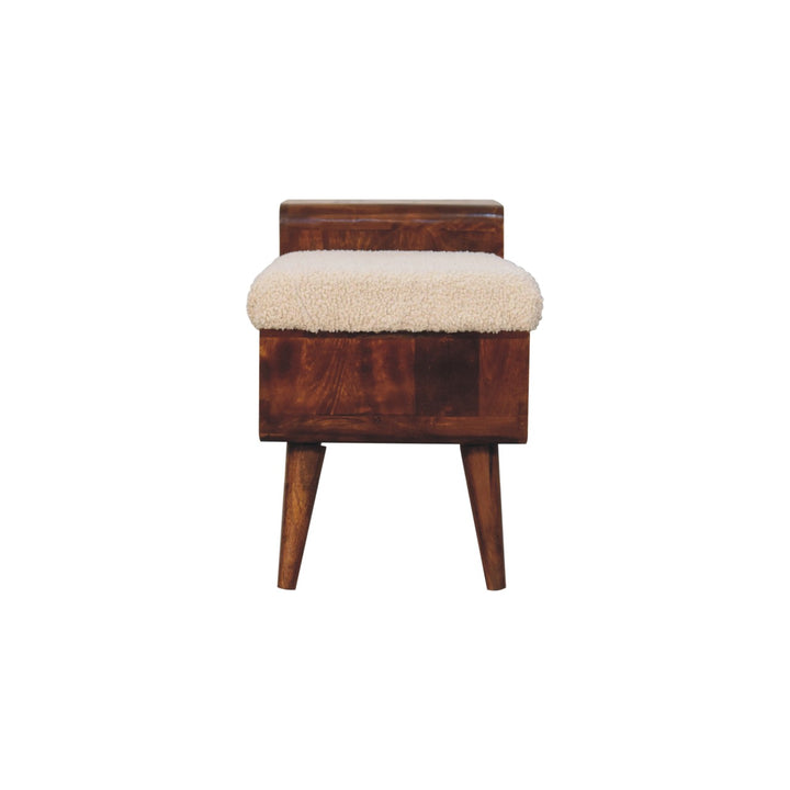 Solid Wood Carved Telephone Table, Boucle Upholstered, Chestnut, Beige and Brown