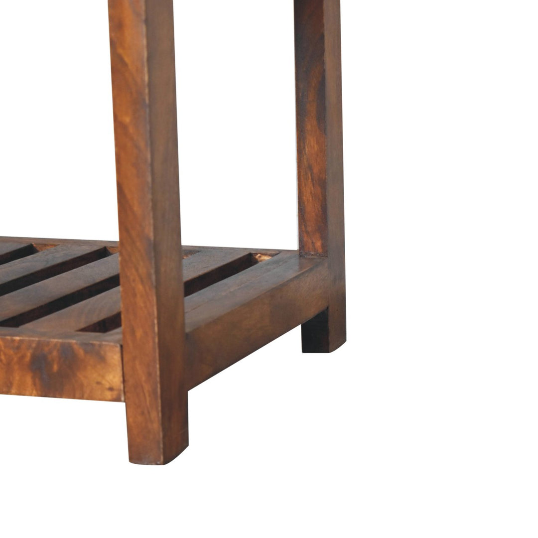 Solid Wood Buffalo Slatted Hallway Bench, Leather-Upholstered, Tan and Brown