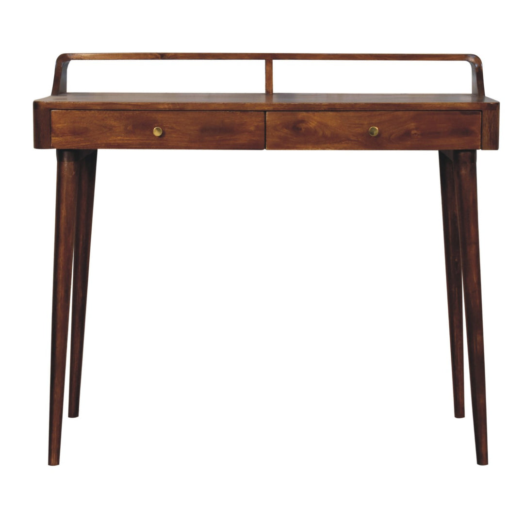Elevated Chestnut Console Table, 2-Drawers, Nordic Legs, Dark Brown
