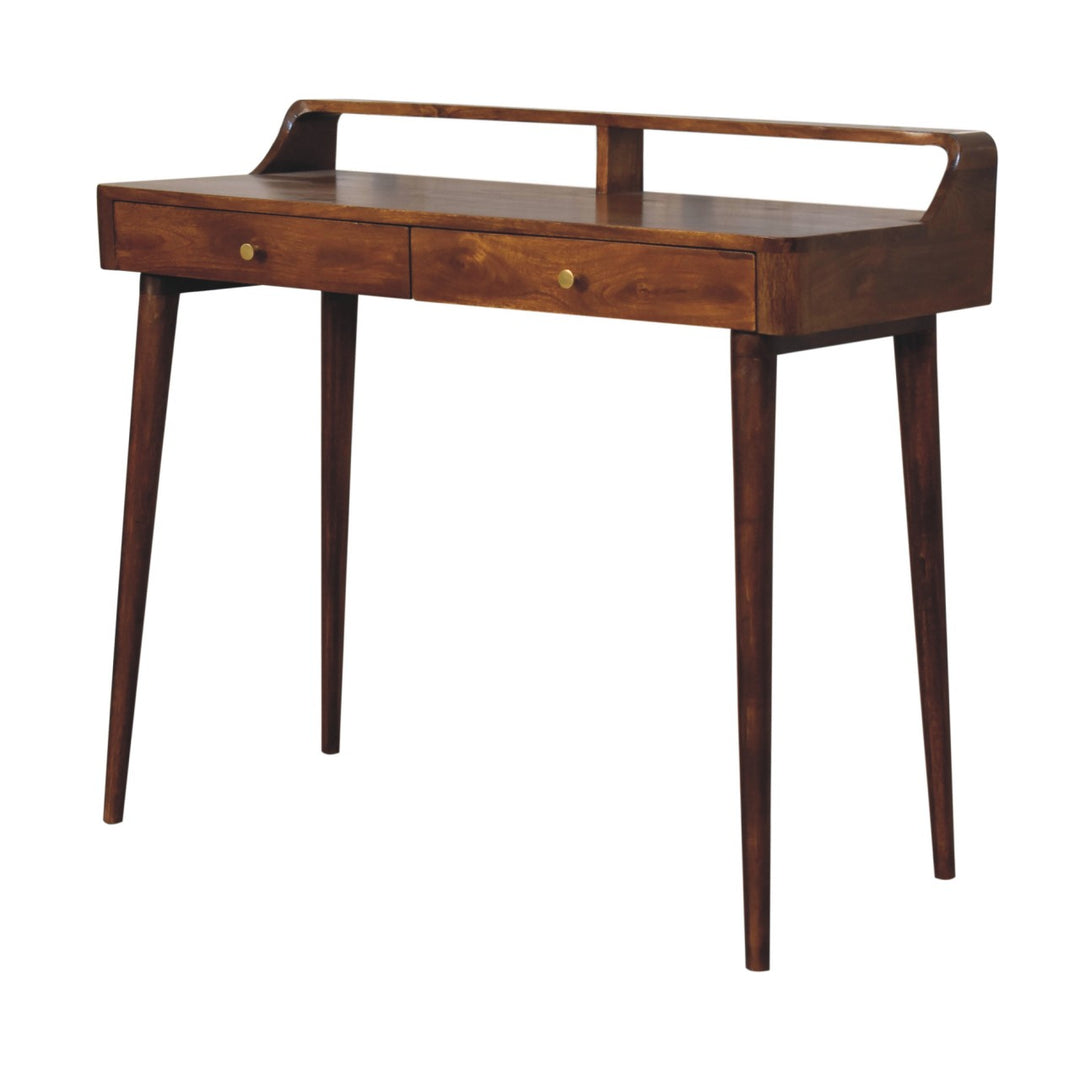 Elevated Chestnut Console Table, 2-Drawers, Nordic Legs, Dark Brown