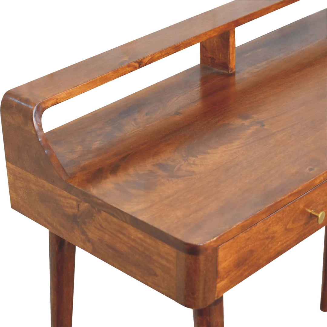Elevated Chestnut Console Table, 2-Drawers, Nordic Legs, Dark Brown
