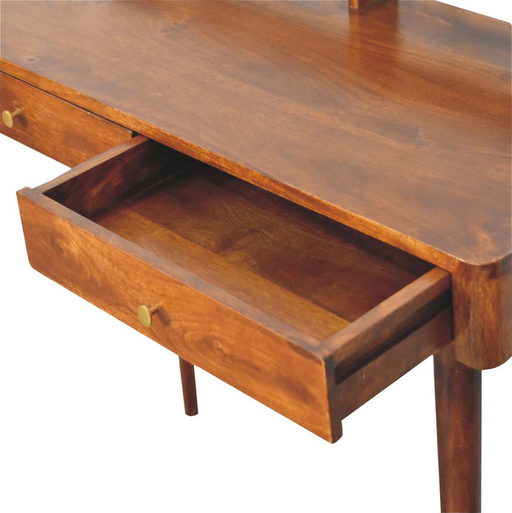 Elevated Chestnut Console Table, 2-Drawers, Nordic Legs, Dark Brown