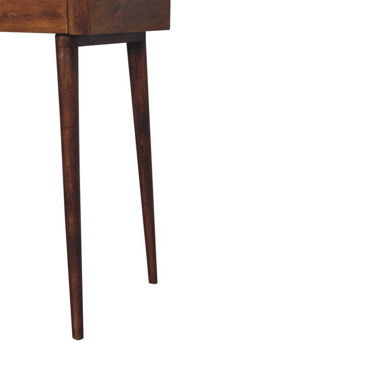 Elevated Chestnut Console Table, 2-Drawers, Nordic Legs, Dark Brown