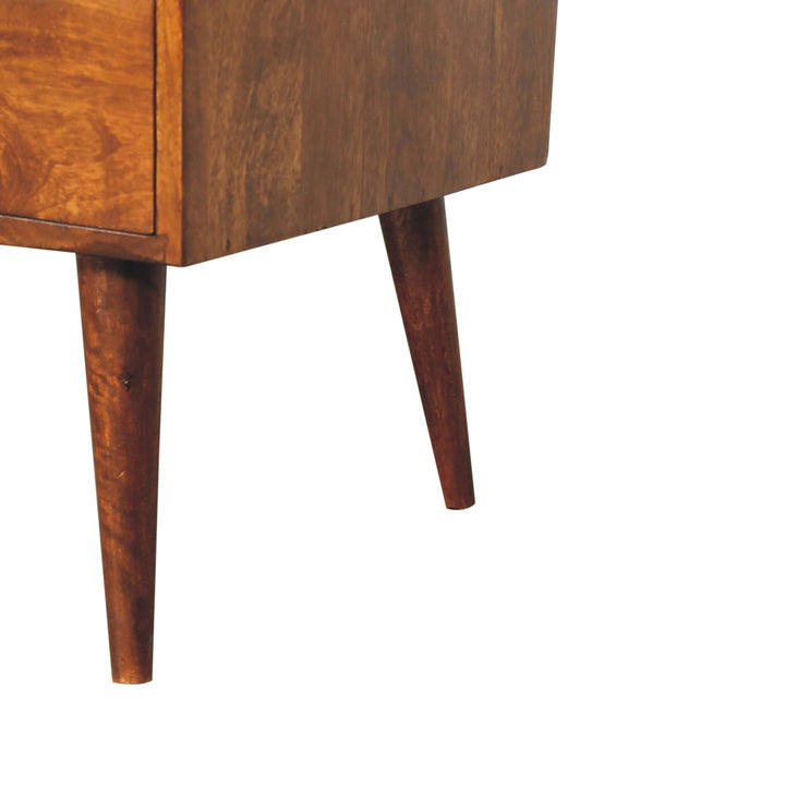 Elevated Chestnut Media Unit, 2-Drawers, 1 Open-Slot, Nordic Legs, Dark Brown