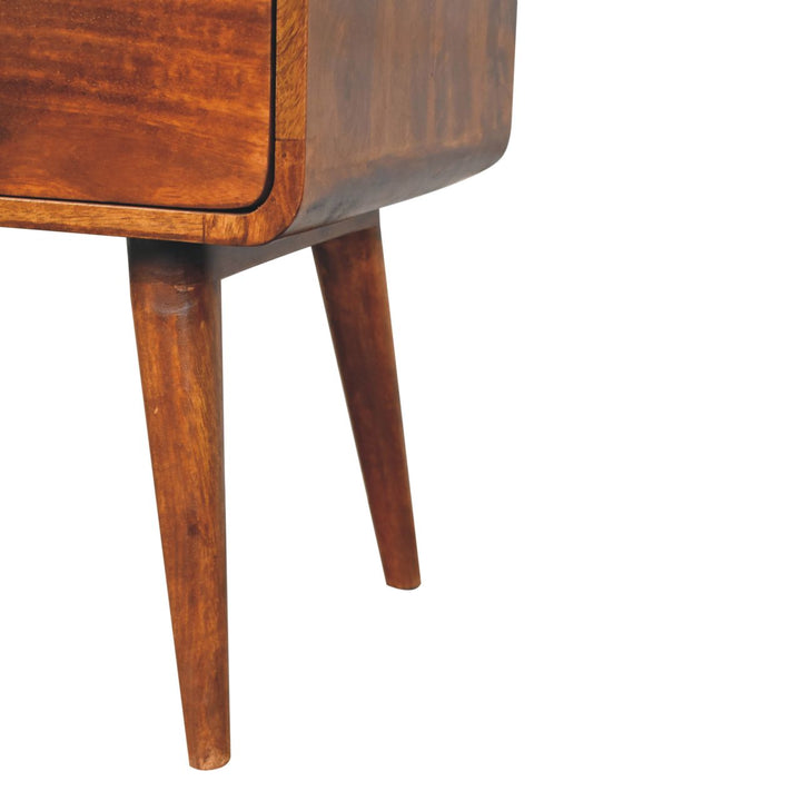 Solid Wood Large Curved Chestnut Bedside, 2 Drawers, Nordic Legs, Dark Brown