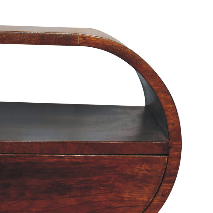 Solid Wood Large Circular Bedside, 1-Drawer, 1 Open Slot, Chestnut, Brown