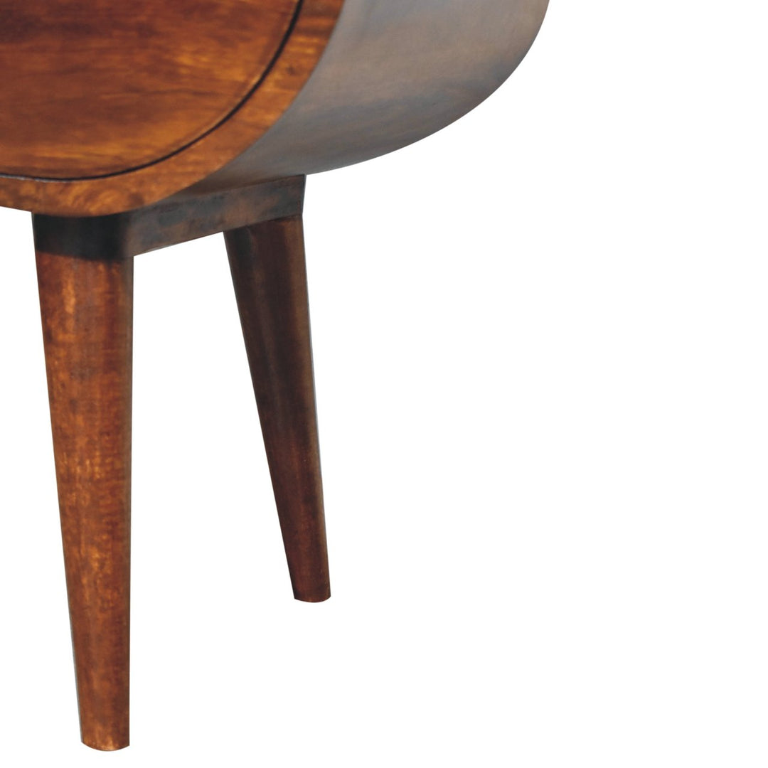 Solid Wood Large Circular Bedside, 1-Drawer, 1 Open Slot, Chestnut, Brown