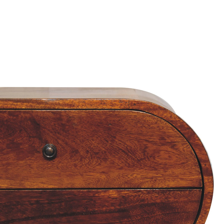 Solid Wood Large Chestnut Circular Bedside, 2-Drawers, Nordic Legs, Dark Brown