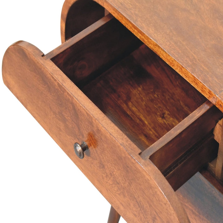 Solid Wood Large Chestnut Circular Bedside, 2-Drawers, Nordic Legs, Dark Brown