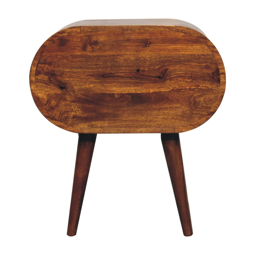 Solid Wood Large Chestnut Circular Bedside, 2-Drawers, Nordic Legs, Dark Brown