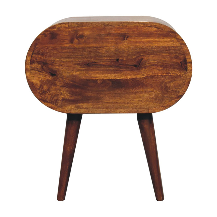 Solid Wood Large Chestnut Circular Bedside, 2-Drawers, Nordic Legs, Dark Brown