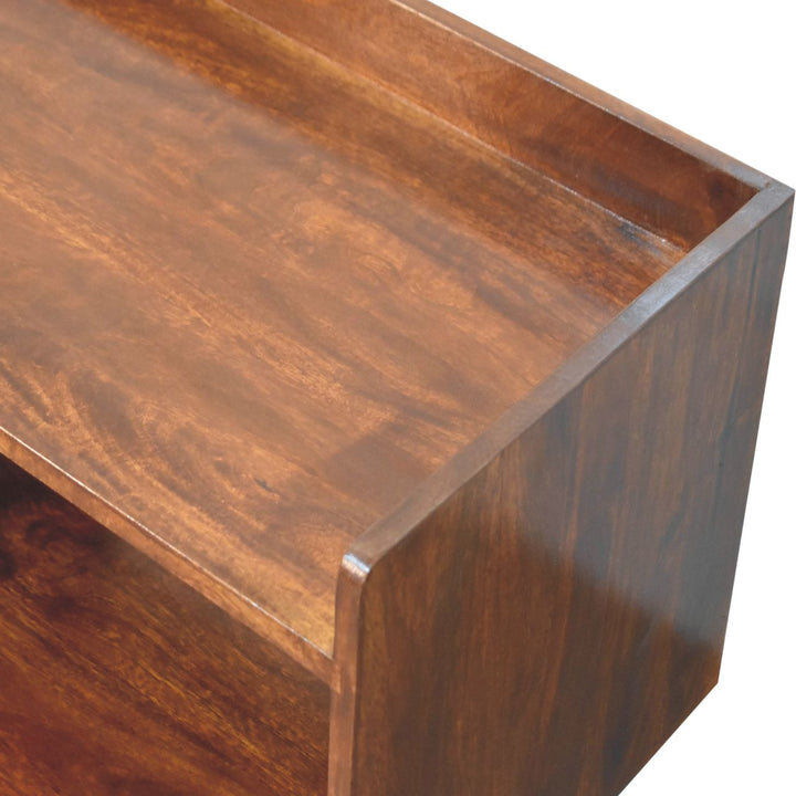 Solid Wood Open-top Chestnut Media Unit, 2 Open Shelves, Nordic Legs, Dark Brown