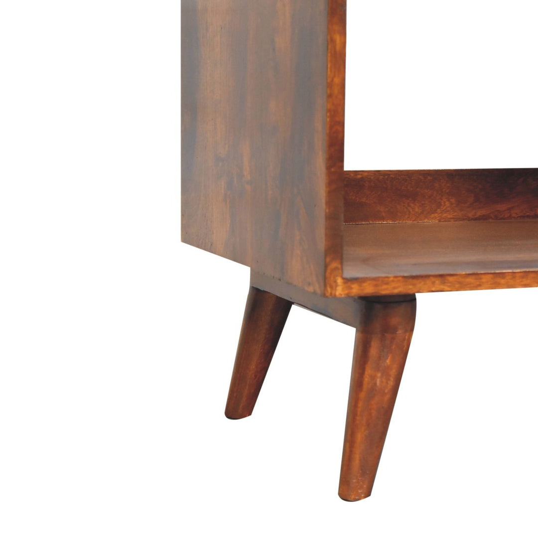 Solid Wood Open-top Chestnut Media Unit, 2 Open Shelves, Nordic Legs, Dark Brown
