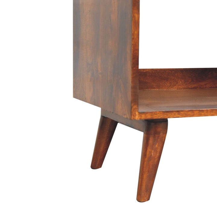 Solid Wood Open-top Chestnut Media Unit, 2 Open Shelves, Nordic Legs, Dark Brown