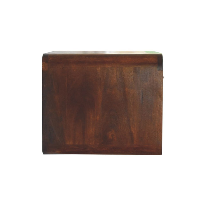 Solid Wood Large Curve Floating Bedside, 1-Drawer, 1 Open Slot, Chestnut, Dark Brown