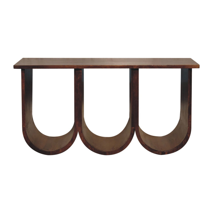 Solid Wood Triple Open Style Coffee Table, Chestnut, Dark Brown