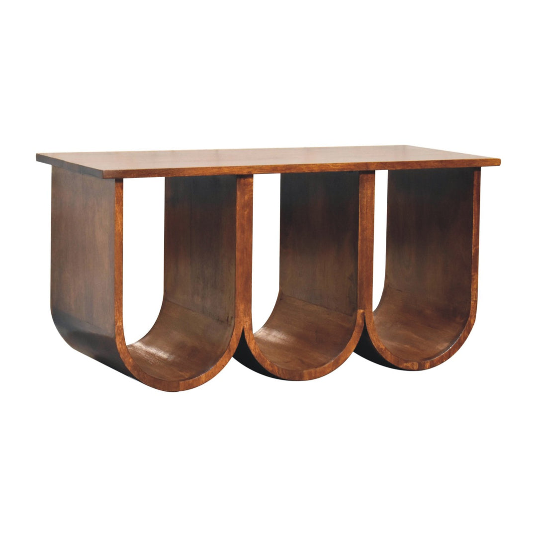 Solid Wood Triple Open Style Coffee Table, Chestnut, Dark Brown