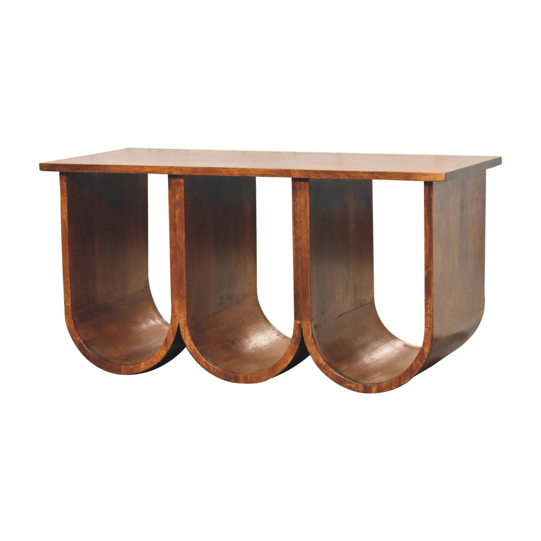 Solid Wood Triple Open Style Coffee Table, Chestnut, Dark Brown