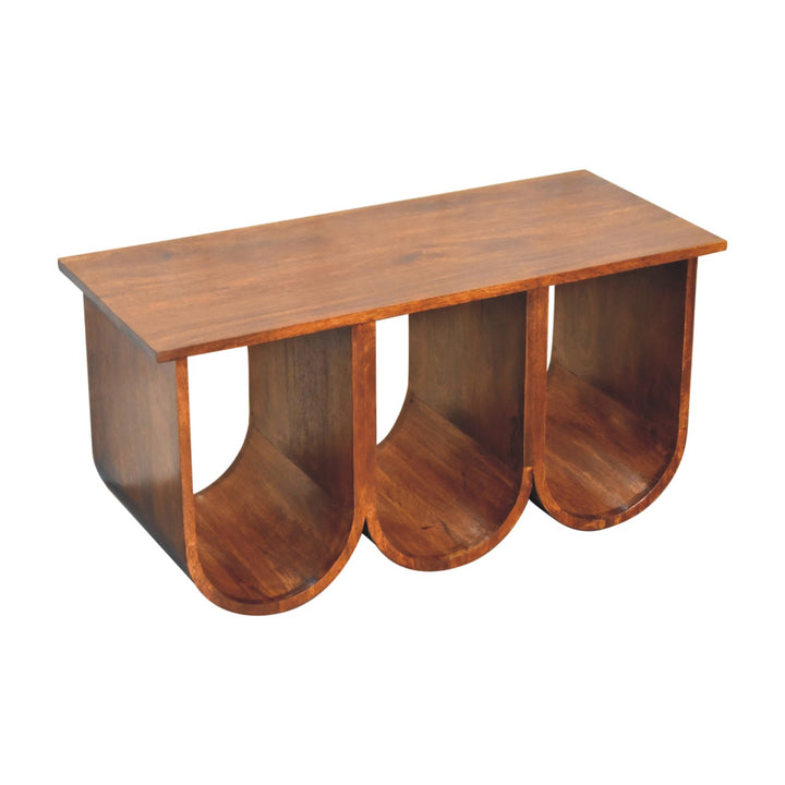 Solid Wood Triple Open Style Coffee Table, Chestnut, Dark Brown