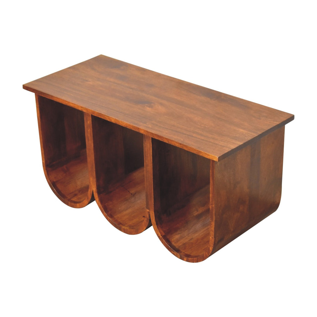 Solid Wood Triple Open Style Coffee Table, Chestnut, Dark Brown