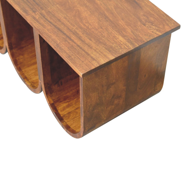 Solid Wood Triple Open Style Coffee Table, Chestnut, Dark Brown