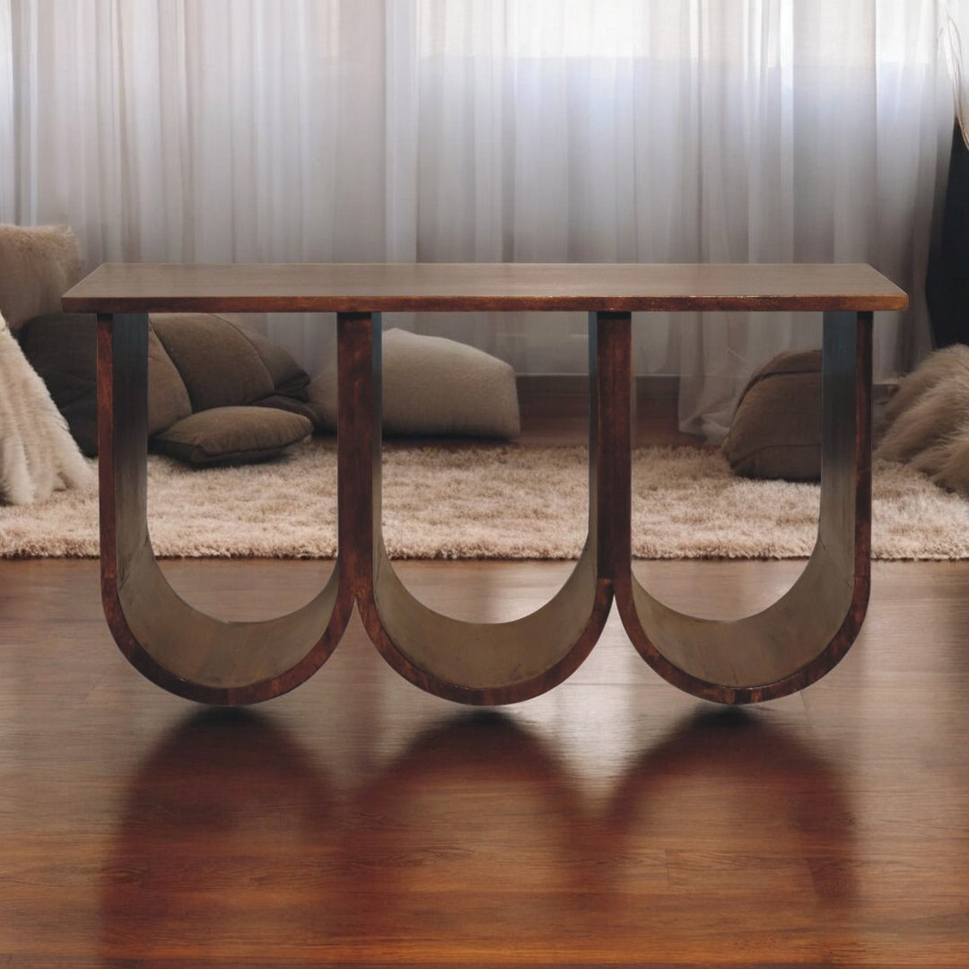 Solid Wood Triple Open Style Coffee Table, Chestnut, Dark Brown