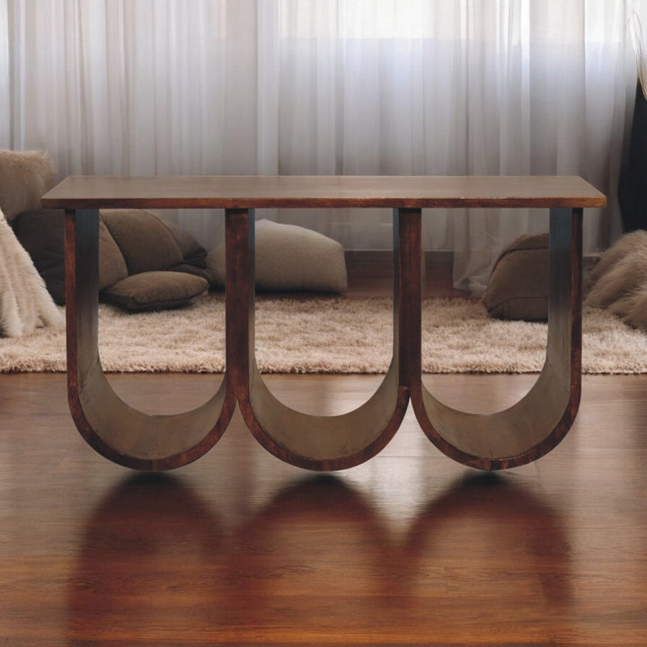 Solid Wood Triple Open Style Coffee Table, Chestnut, Dark Brown