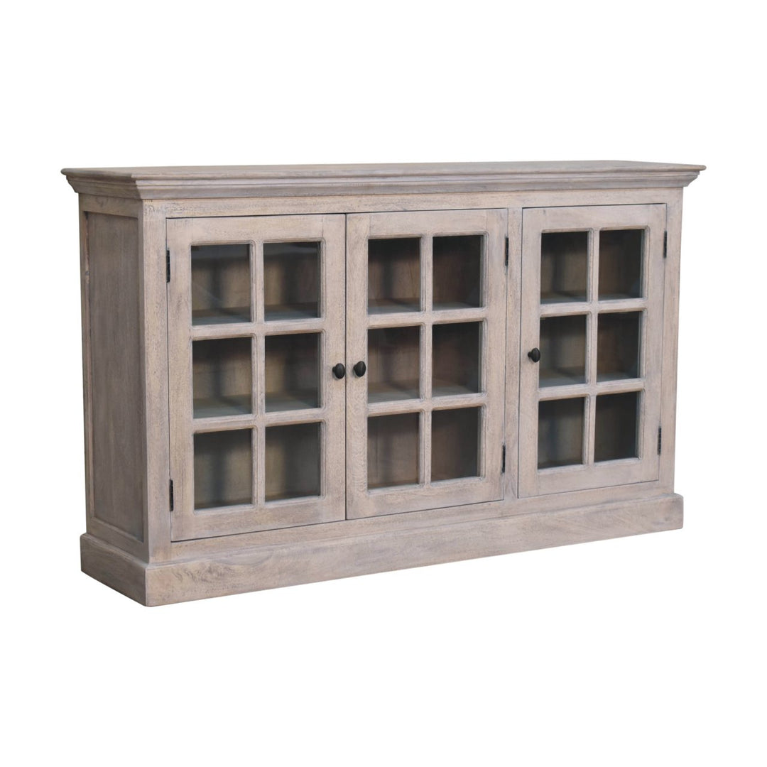 Solid Wood Stone Wash Triple Glazed Cabinet, Beige