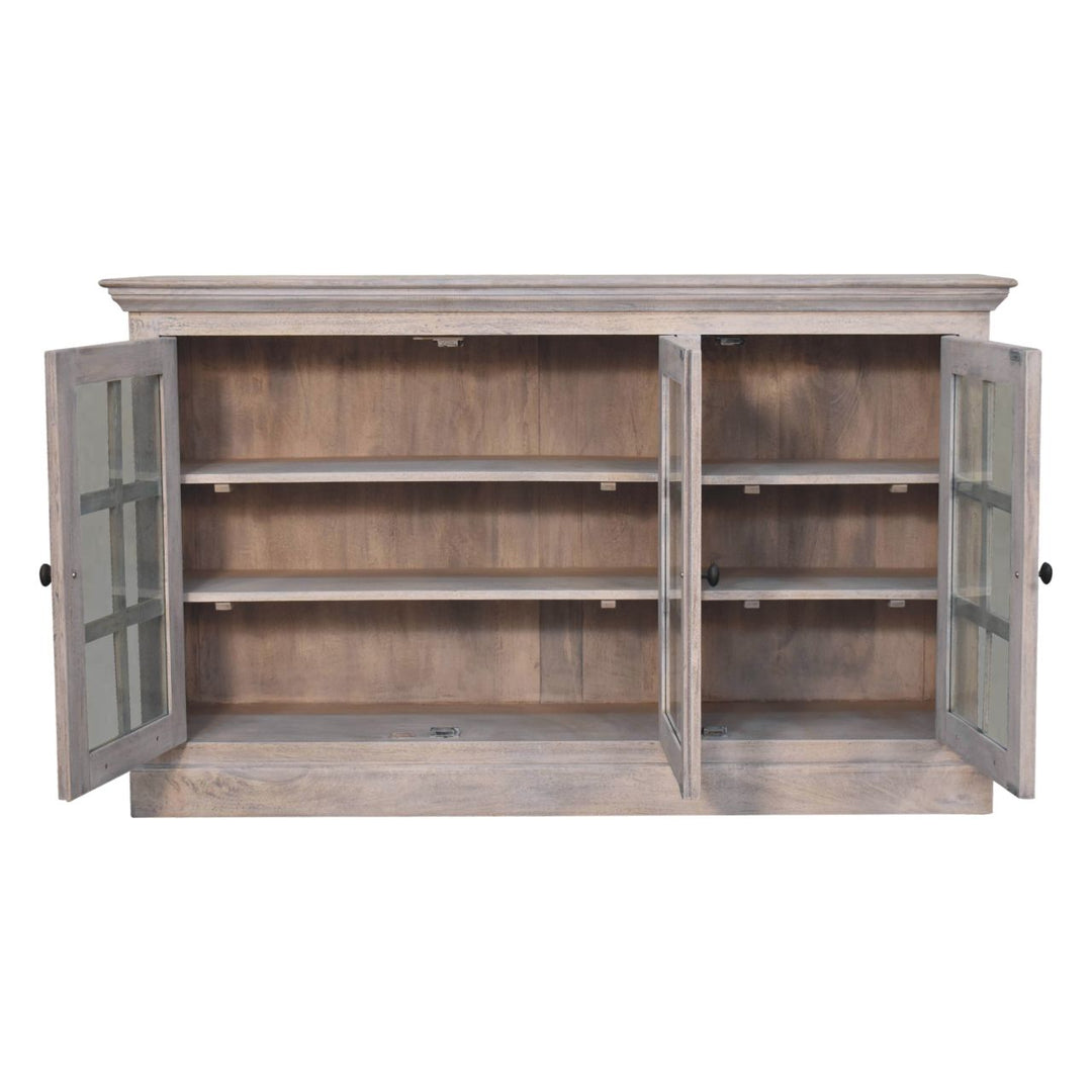 Solid Wood Stone Wash Triple Glazed Cabinet, Beige