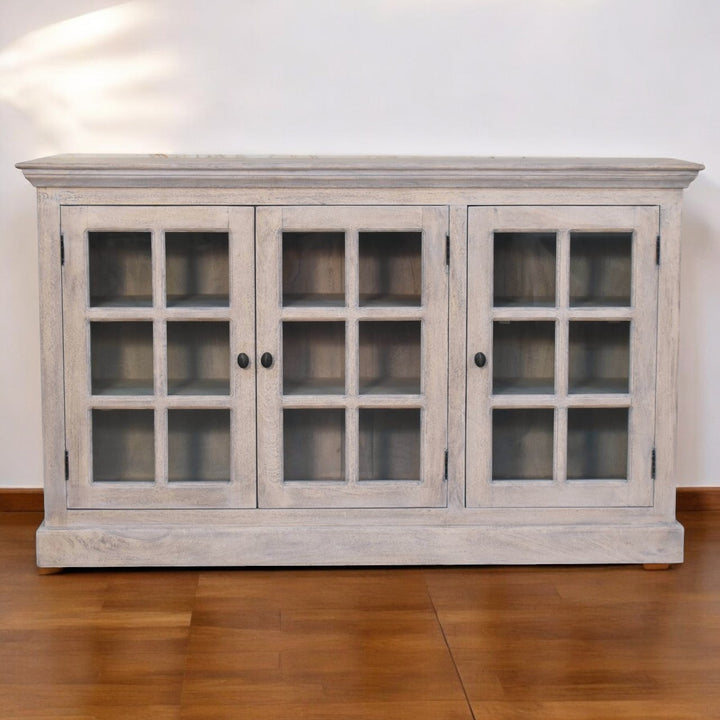 Solid Wood Stone Wash Triple Glazed Cabinet, Beige